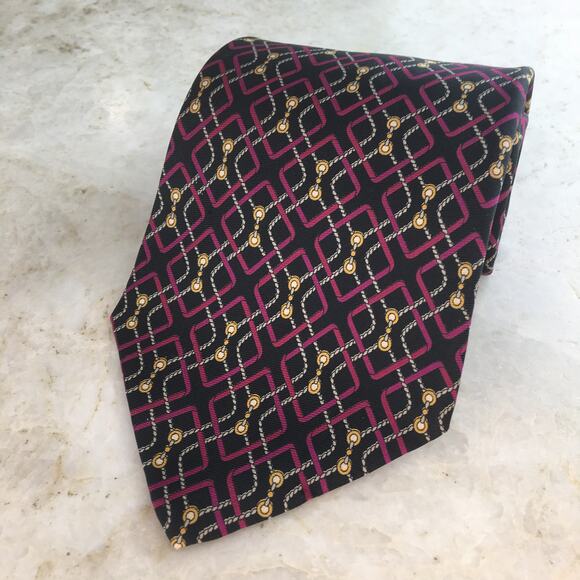 HENRY GRETHEL BLACK BURGUNDY GOLD WHITE ALL SILK TIE0 - Picture 7 of 11